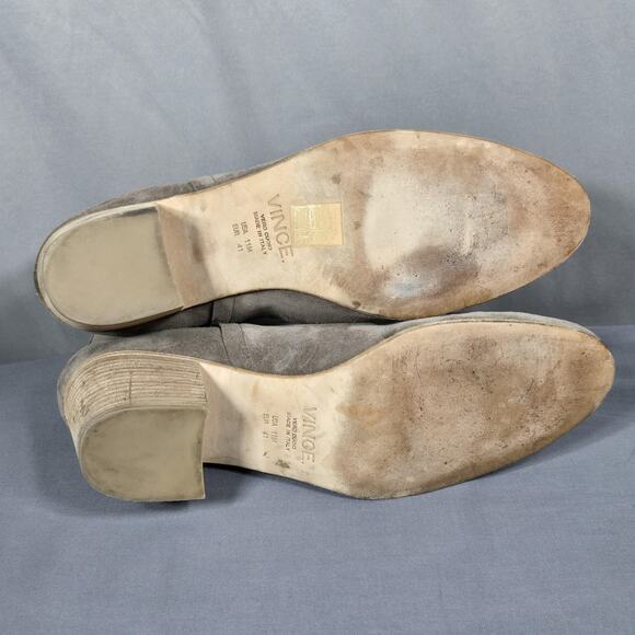 Vince Ankle Boots Womens 11 Gray Suede Block Heel Chelsea Minimal Almond Italy - Picture 9 of 10